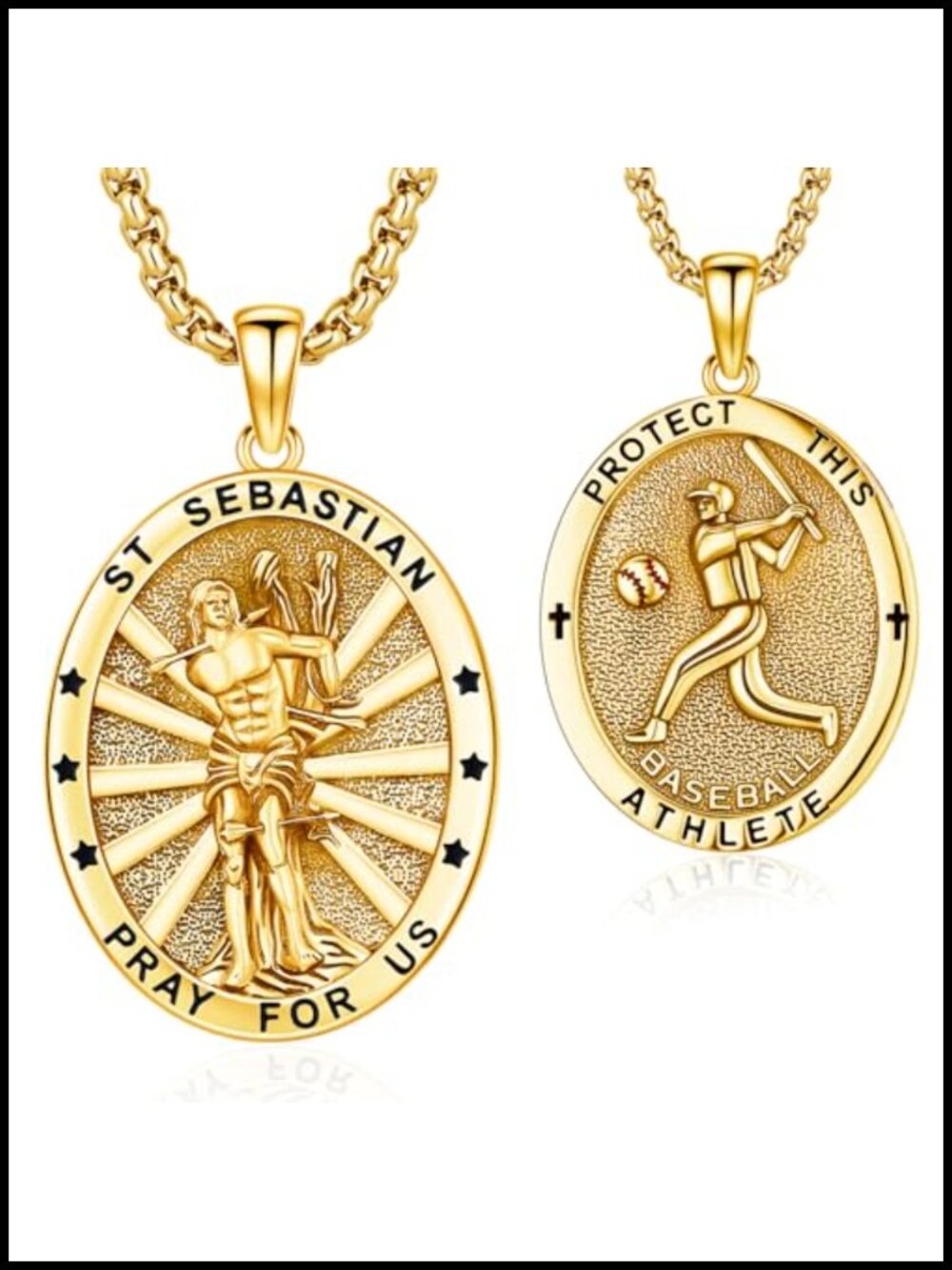 St Sebastian Medal Necklace 925 Sterling Silver Gold Plated Pendant for